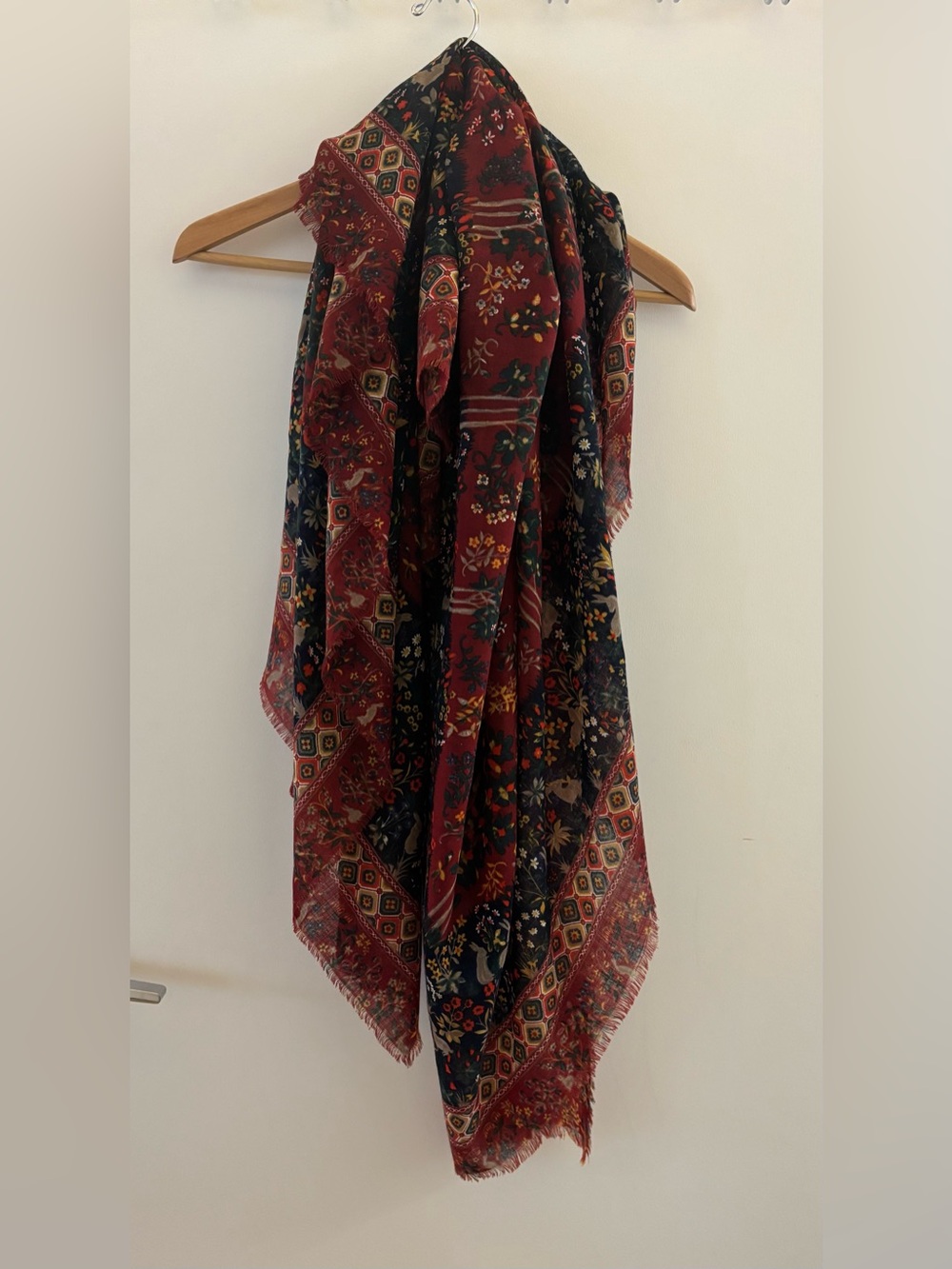 Vintage Oversized Woodland Rabbit Floral Scarf Shawl 52”